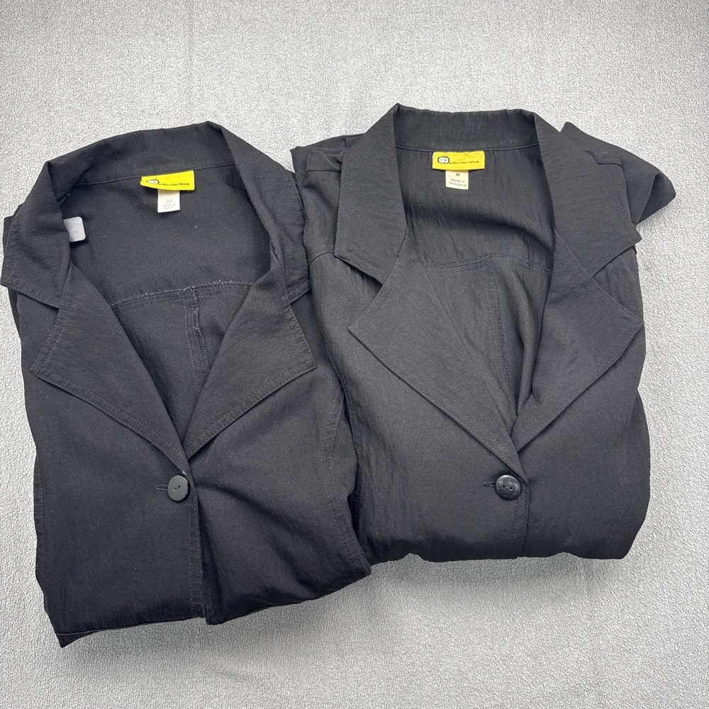 Lot Of 2 WonderWink Medium Black Lab Coat Scrub Jacket Button Front